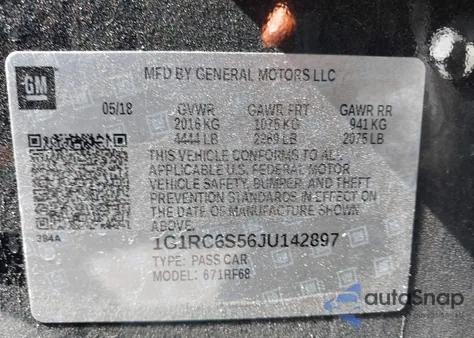 2018 Chevrolet Volt Lt from USA, damaged, VIN 1G1RC6S56JU142897